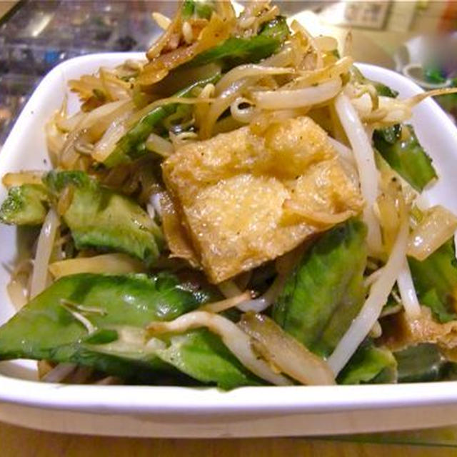 四角豆とおあげさんのオイスターソース炒め