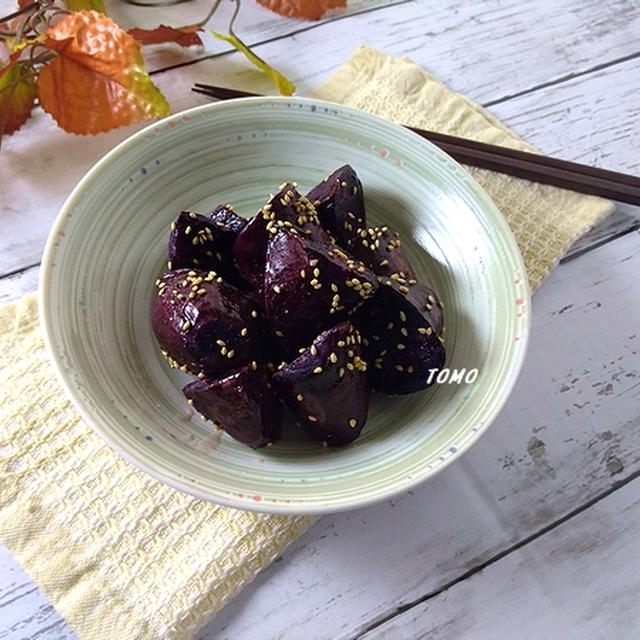 ハチミツで♪揚げずに簡単！紫芋の大学芋風