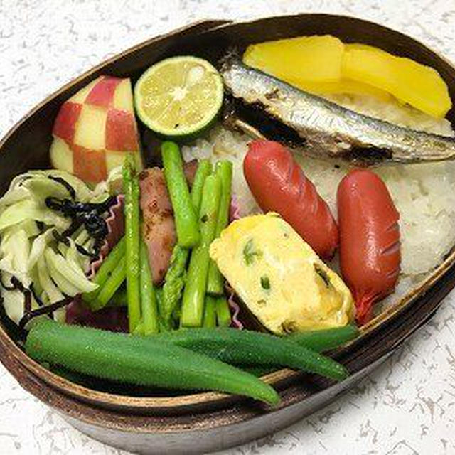 目刺し弁当。サキイカを狙うあんこは中年オヤジ