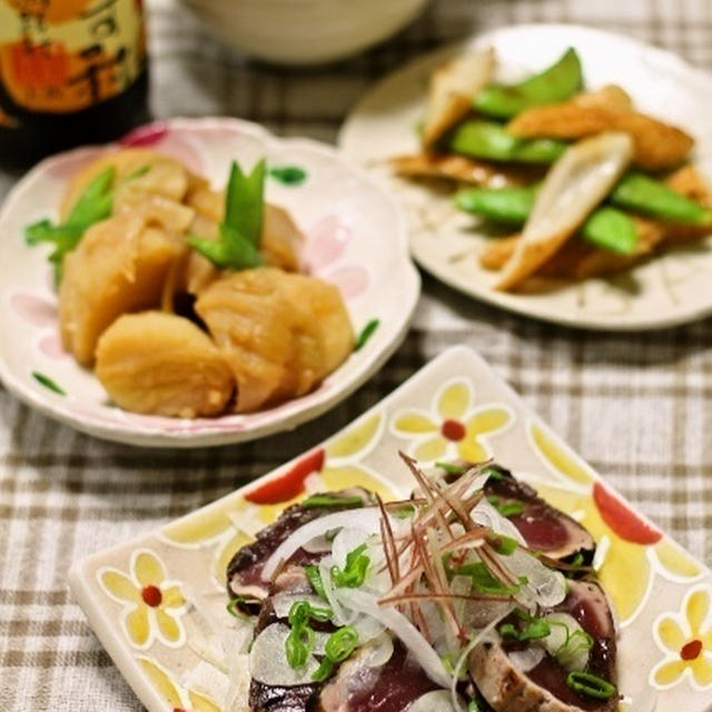 カツオのタタキ / 新玉ネギとジャガイモのバター煮