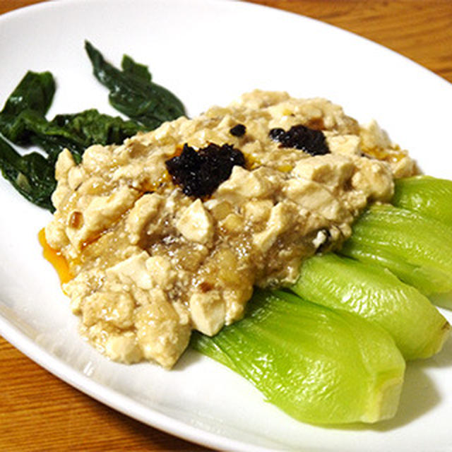 青梗菜に豆腐餡をかけてみた。