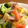 蒸し野菜と豚肉のパスタ