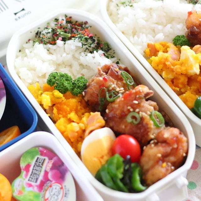 弁当記録｜唐揚げの甘辛たれ・かぼちゃサラダの簡単レシピ付き