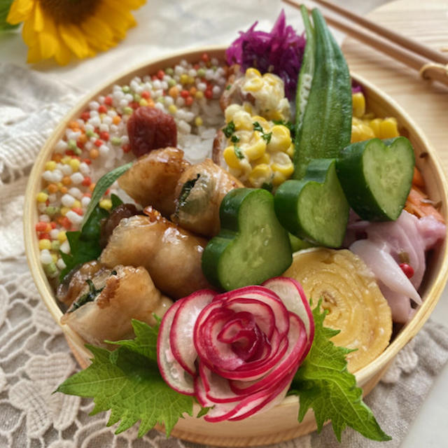 しそをくるくる巻いた豚バラ肉弁当〜