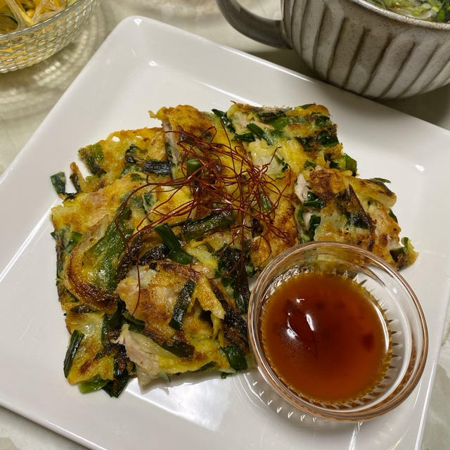 韮たっぷりチヂミの夕飯
