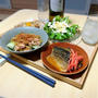 鯖の味噌煮　青梗菜と春雨、ツナの炒め　の献立。