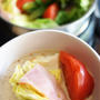 ■昼ご飯【キャベツとベーコンのミルフィーユ蒸し】タレは豆腐入り胡麻マヨポン酢で♪