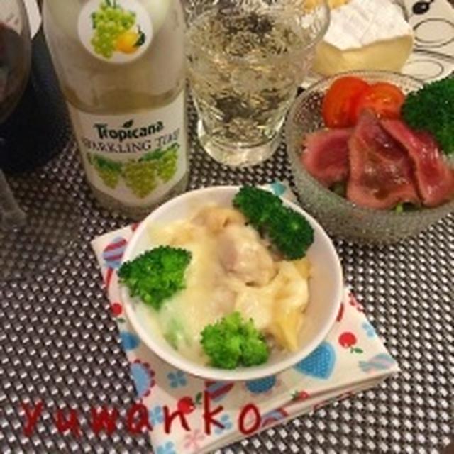 鶏モモペンネグラタン。ローストビーフサラダ。