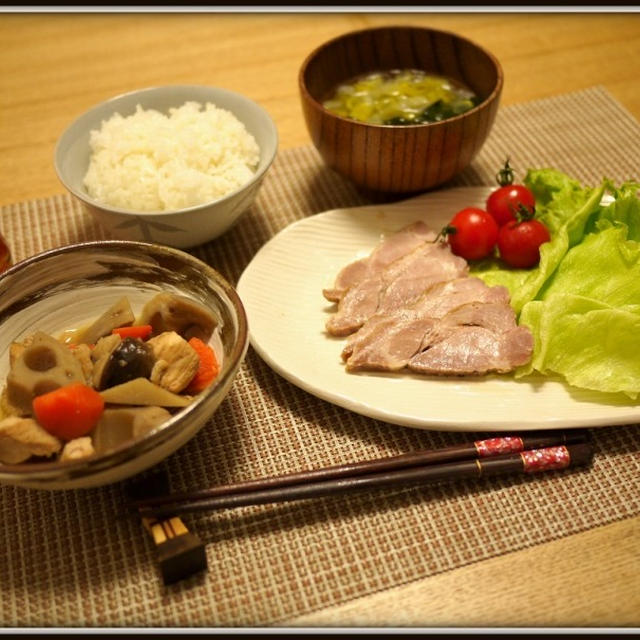 塩チャーシューと筑前煮。Salty char siu and Boiling.