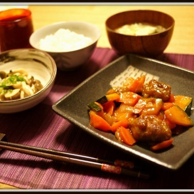 酢豚風豚かぼちゃ炒めとか息子の偏食対策とか。Sauteed pork and..