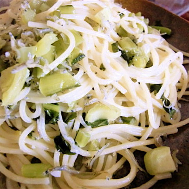 調味料不要、じゃこと野沢菜のパスタ