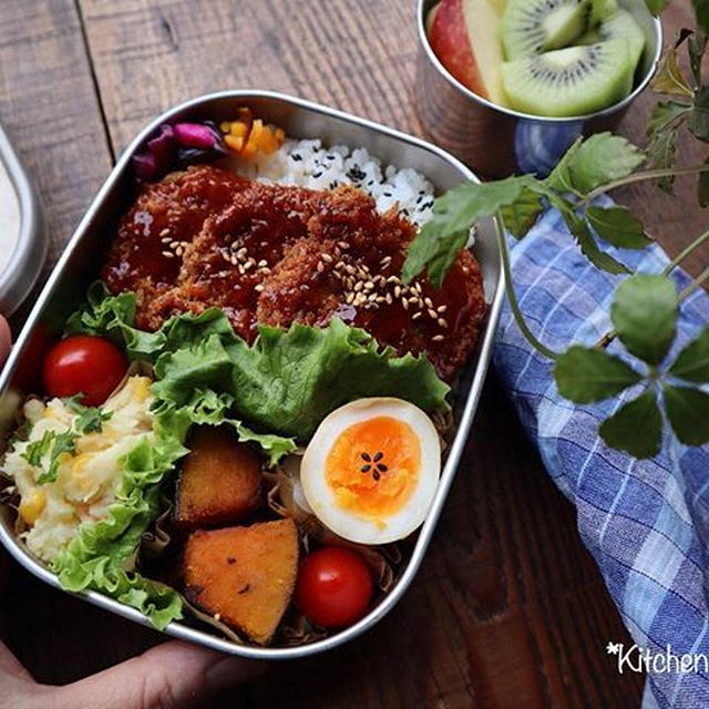 ソースカツ弁当♡【#お弁当#のっけ弁】