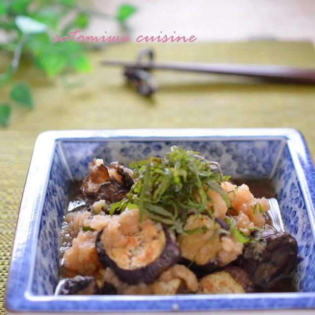 焼き茄子と舞茸のさっぱりみぞれ出汁浸し♬