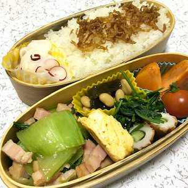 チンゲン菜とベーコン炒め弁当