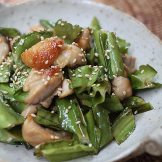 四角豆と鶏肉の甘辛炒め