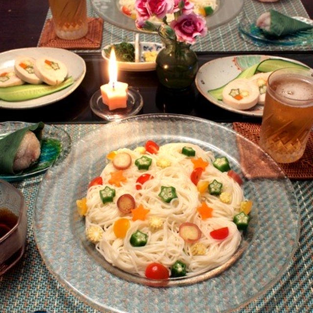 七夕のカラフルそうめん＆鶏ハム&お知らせ