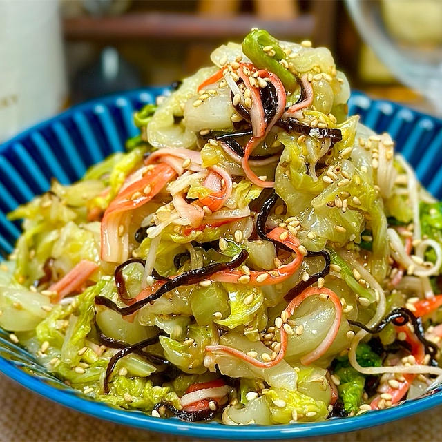 【レシピ】レンチン白菜とカニカマのやみつき塩こんぶ和え