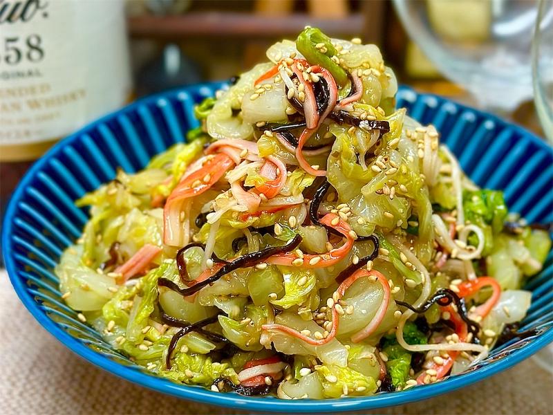【レシピ】レンチン白菜とカニカマのやみつき塩こんぶ和え