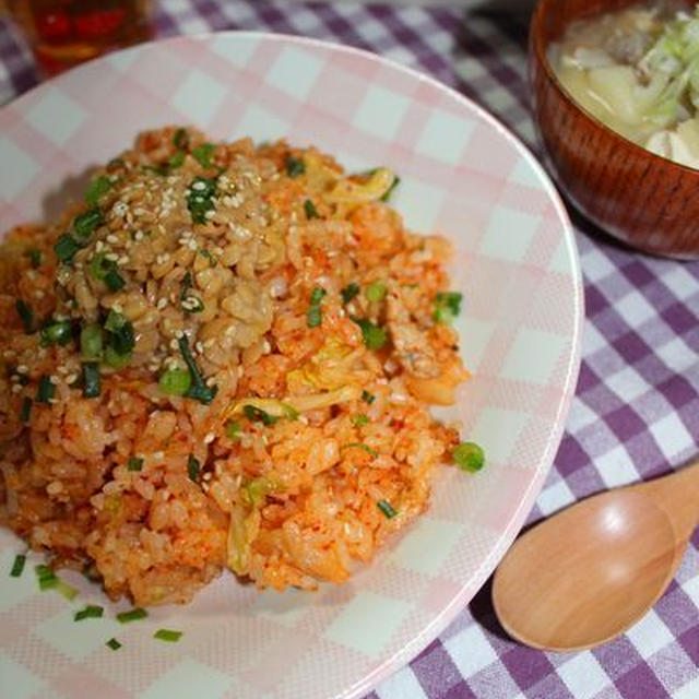 キムチ納豆チャーハンの晩ごはん