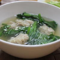 鶏団子、ほうれん草と春雨の中華風スープ♪