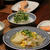 みそバター肉じゃが と 豆腐の豆苗エノキだれ。