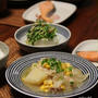 みそバター肉じゃが と 豆腐の豆苗エノキだれ。