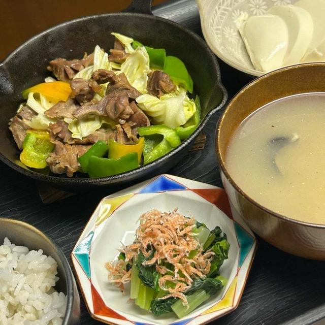 5.17【お家ごはん・夜】砂肝のスキレット焼き❣️ﾃﾞｽ。自分好み⭕️
