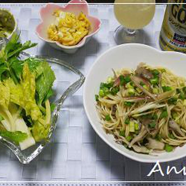 ☆みょうがと舞茸のガーリック醤油パスタ☆