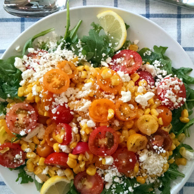 トマトとコーンとルッコラの暖かいサラダ Ikea Fargrik Plate トレジョのエアルームトマトとルッコラ By Momoさん レシピブログ 料理ブログのレシピ満載