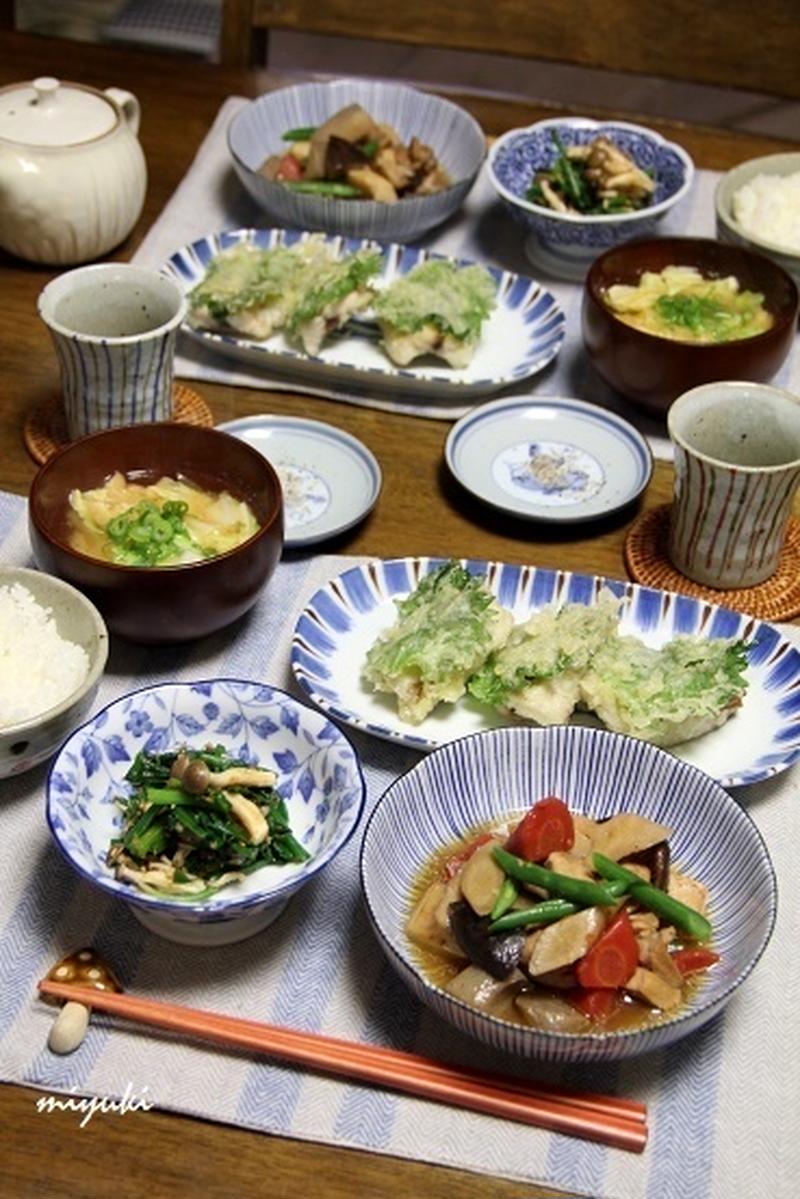 あじと大葉の重ね天ぷら　と　筑前煮。