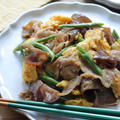 キクラゲ、いんげん、豚バラの卵炒め