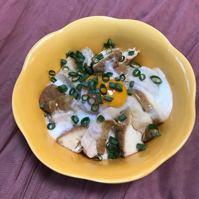 味ぽんで簡単さっぱり鶏チャーシューと厚揚げの丼