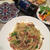 八方だしで。水菜とベーコンの和風パスタ