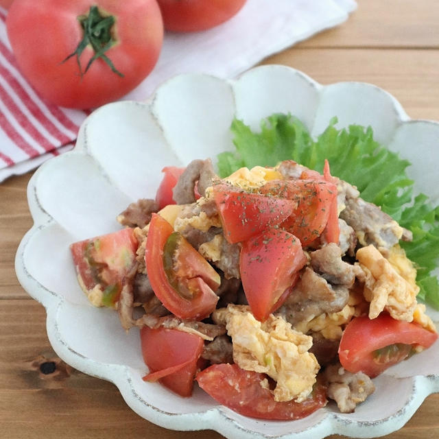 【愛媛県産夏野菜】ポン酢でさっぱり！豚こまとトマトの卵炒め