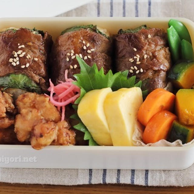 牛肉最強説！肉巻き（おにぎり）の弁当と作り方｜去年の弁当は焼きネギ味噌＋ツナの太巻き