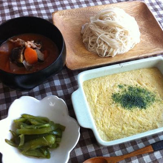 豚トマトつけ麺/長芋焼き