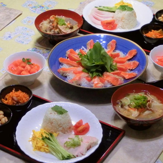 常備菜でシンガポールチキンライス、