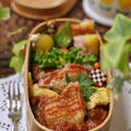 デミトマトソ―スとトロトロ玉子のチキンライスと黄色い焼き春巻きのお弁当
