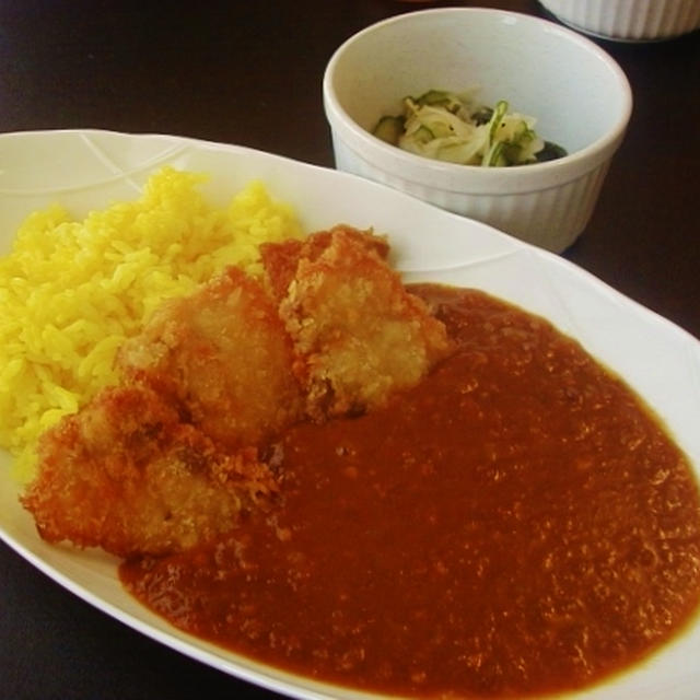 一口カミカツカレーと若芽生姜ポン酢和え