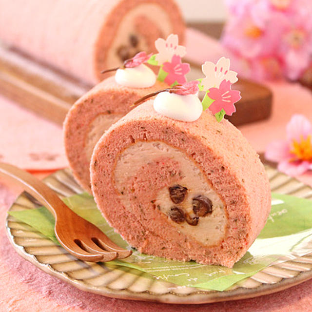 桜の豆乳シフォンロールケーキ☆桜あんクリーム