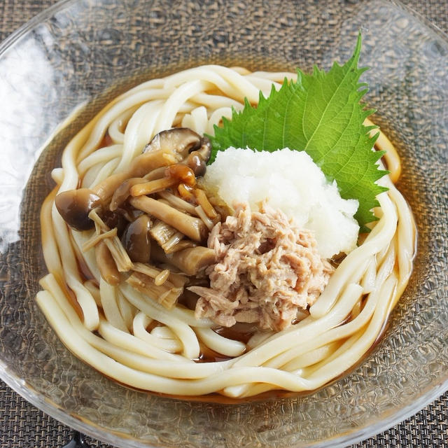 レンチンで！なめたけツナおろしうどん