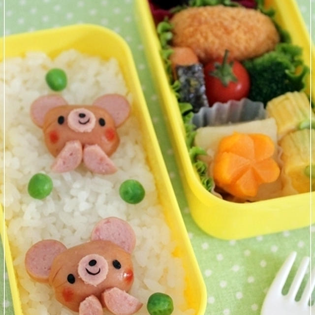 コロコロウインナーのネズミさん弁当♪