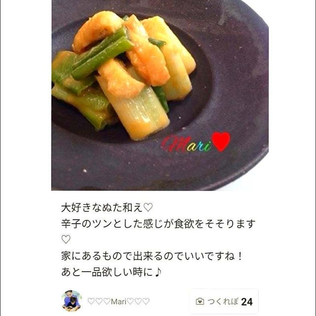 クックパッド「あと一品に♡ねぎのぬた」のつくれぽが公開されました、バスボム。