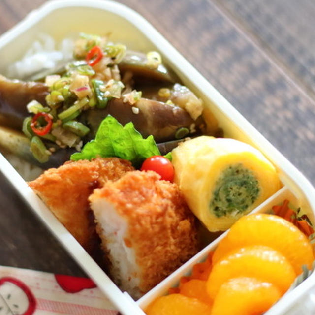 【弁当記録】焼き茄子の麻薬卵風のっけ弁←めちゃくちゃ美味しい！