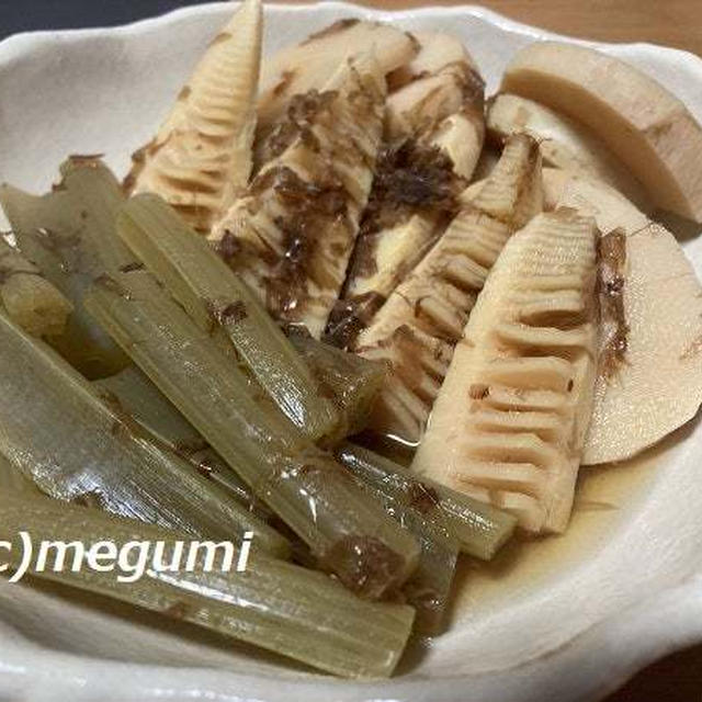 筍と蕗の煮物、とり天の夕食