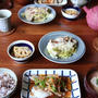 たらの野菜あんかけ。春キャベツと豚バラ肉の重ね蒸し煮。