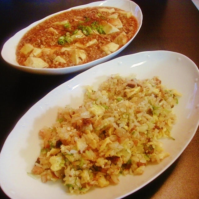 麻婆豆腐と手作り叉焼炒飯