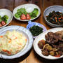 愛媛県産豚スペアリブと栗の煮込み、ポテトサラダ、自家採取ワカメの酢のものほか。