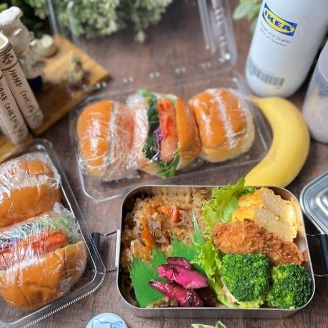 今日の2色弁当～五目おこわ弁当＆ロールサンド