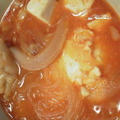 豆腐の味噌汁リメイクで～牛筋のチゲスープ～